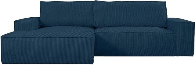 Vente-unique Schlafsofa Amelia in Blau mit Cord-Bezug und L-Form - Bild 1
