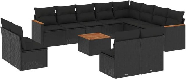 vidaXL 13-teilige Garten-Sofagarnitur aus Poly-Rattan und Akazienholz in Schwarz mit Kissen - Bild 1