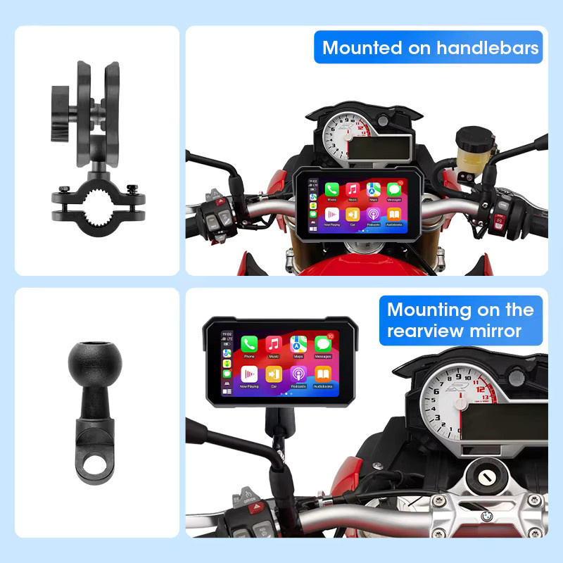 Jansite 5-Zoll Motorrad-Navigationssystem mit GPS, kabellosem CarPlay und Android Auto, wasserdichter Touchscreen Multimedia-Player in Schwarz - Bild 5