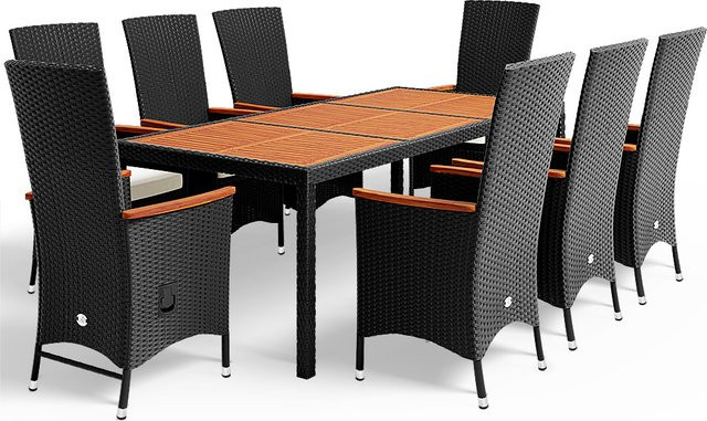 CASARIA Garten-Sitzgruppe Rio 9-teilig aus Polyrattan und Akazienholz in Schwarz - Bild 1