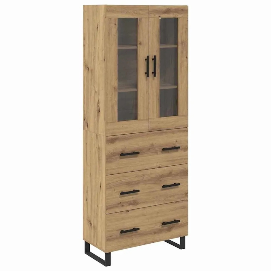 vidaXL Highboard 2-teilig Artisan-Eiche aus Engineered Wood und Glas, Farbe Braun, B/T/H: 180 x 34 x 69,5 cm - Bild 2