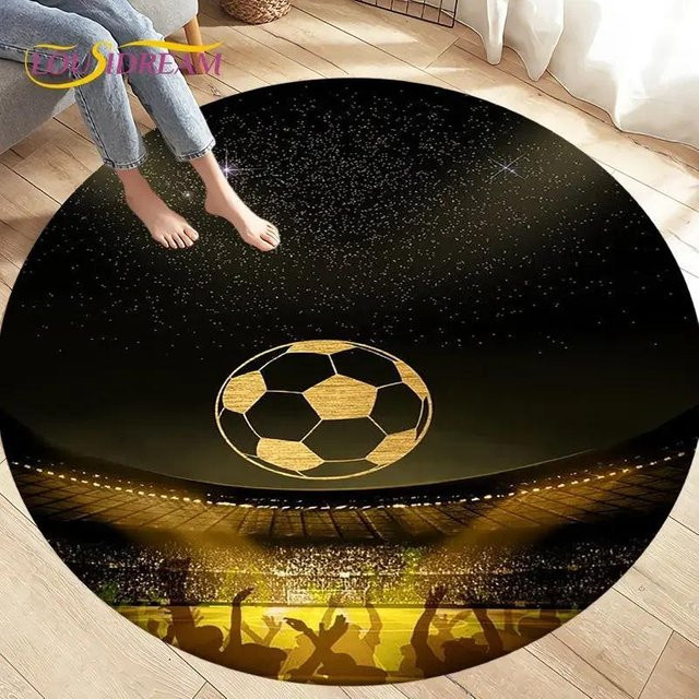 Runder 3D Cartoon Fußball Teppich von HGHT in Schwarz, rutschfeste und waschbare Spielmatte für Kinderzimmer, Wohnzimmer oder Schlafzimmer, Durchmesser: 90 cm - Bild 1
