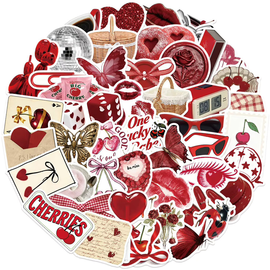 50 Stück Vintage Y2K Cherry Girl Graffiti-Aufkleber von LanLanStickersWorld Store in Rot und Multicolour, wasserfeste DIY-Aufkleber für Notizbücher, Gitarren und Gepäck - Bild 2