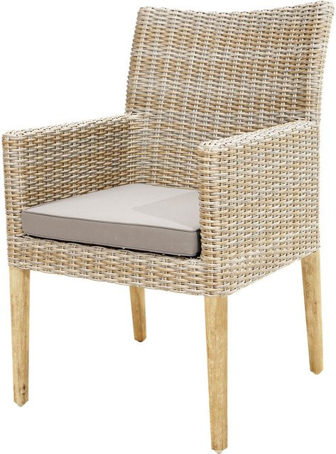 OUTFLEXX Borneo Landhaussessel aus Polyrattan und Akazie in Beige-meliert inklusive Polster, B/T/H: 60 x 65 x 94 cm - Bild 1