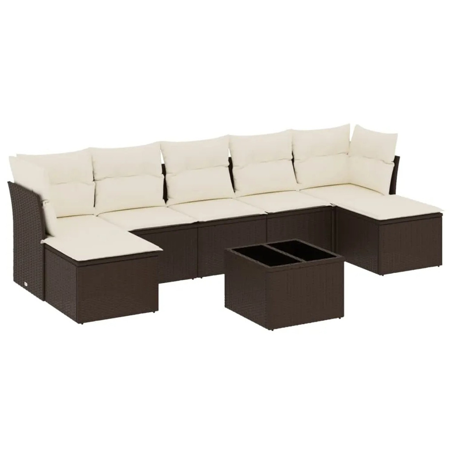 vidaXL 8-teilige Garten-Sofagarnitur aus Poly-Rattan in Braun mit Kissen in Cremeweiß - Bild 2