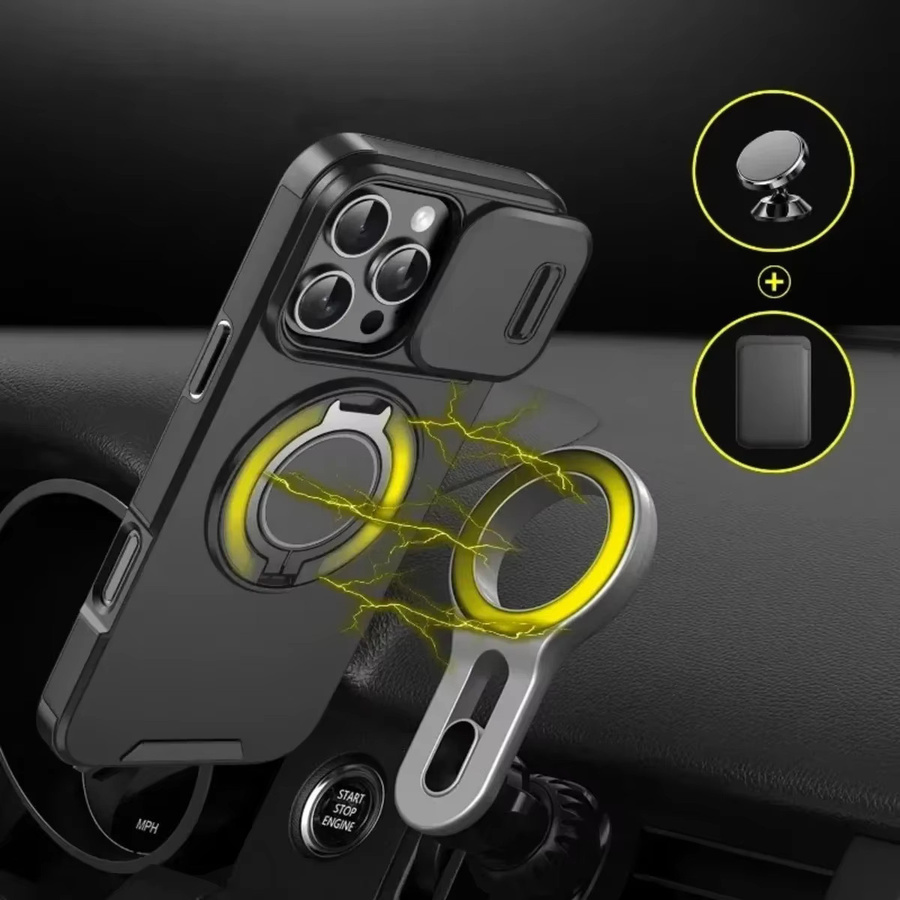 Magnetische Handyhülle für iPhone mit Handschlaufe und Kameraschutz in Schwarz - Bild 2
