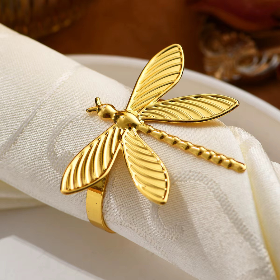 6-teiliges Leeseph Serviettenringe-Set aus Metall mit Libellen-Design in Gold und Silber für deine Tischdekoration zu Weihnachten oder Hochzeiten - Bild 1