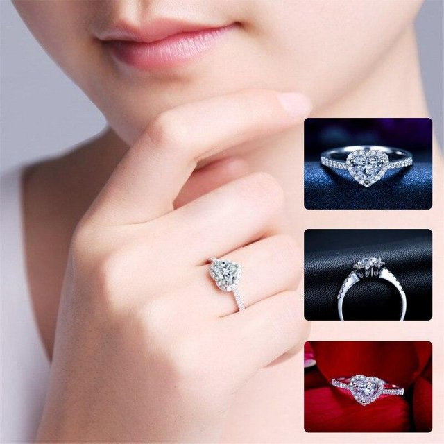 YIRAN Jewelry Eheringe, Silber, Zirkonia, Kristall, Damen, Größe 6 - Bild 1