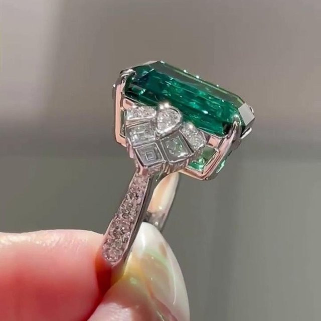 Huitan Ring, Grüne Zirkonia, Silber, Kupfer, Damen - Bild 1