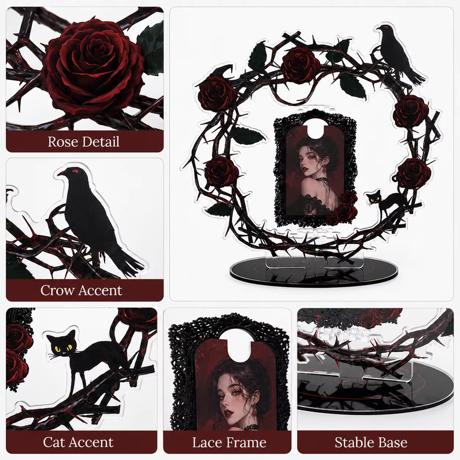 Nachtrose Karten-Einsteckrahmen Stern Design aus Acryl, Schwarz und Transparent, Rotierender Foto-Aufbewahrungsrahmen für den Tisch - Bild 4