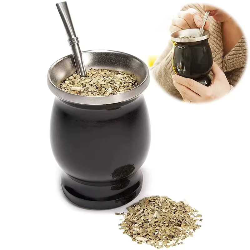 Untior Yerba-Mate-Becher aus 304 Edelstahl in Braun, doppelwandiges Teetassen-Set mit 230 ml Volumen inklusive Illas und Reinigungsbürste - Bild 2