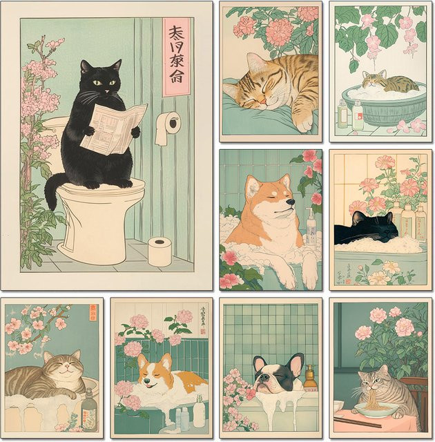 QIZITENG Diamond Painting Set Katze in der Badewanne Retro Tier Motiv in Multicolour mit runden Steinen B/H: 30,0 x 20,0 cm - Bild 1