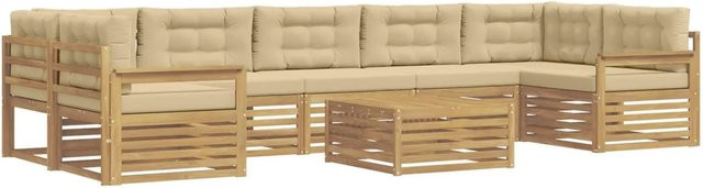 vidaXL Outdoor-Sofagarnitur aus Massivholz Akazie mit Polstern in Weiß und Beige, 8-teiliges Set im modernen Latten-Design - Bild 1