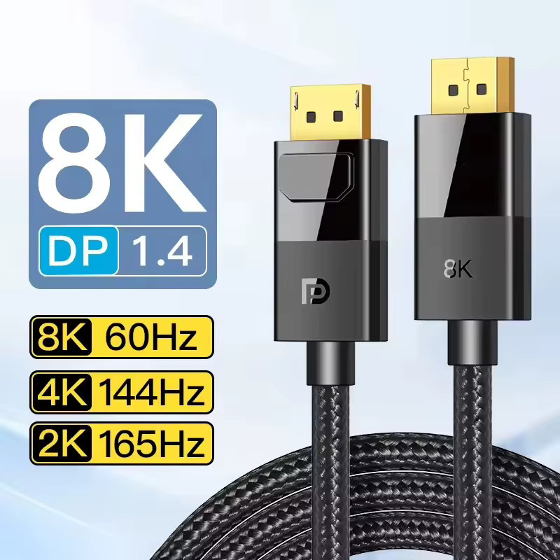 OUIO DisplayPort-Kabel DP 1.4 in Schwarz, 8K@60Hz und 4K@144Hz, geflochtenes Hochgeschwindigkeits-Kabel für Monitor und Laptop - Bild 4
