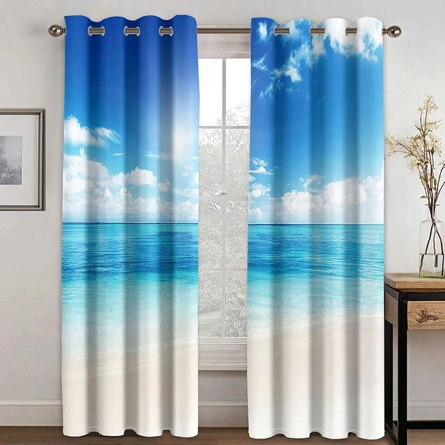 A Family Of Home Textiles Schattierungsvorhänge aus Polyester, semi-transparent, Blau, B: 65 cm, H: 165 cm, 2 Stück - Bild 1