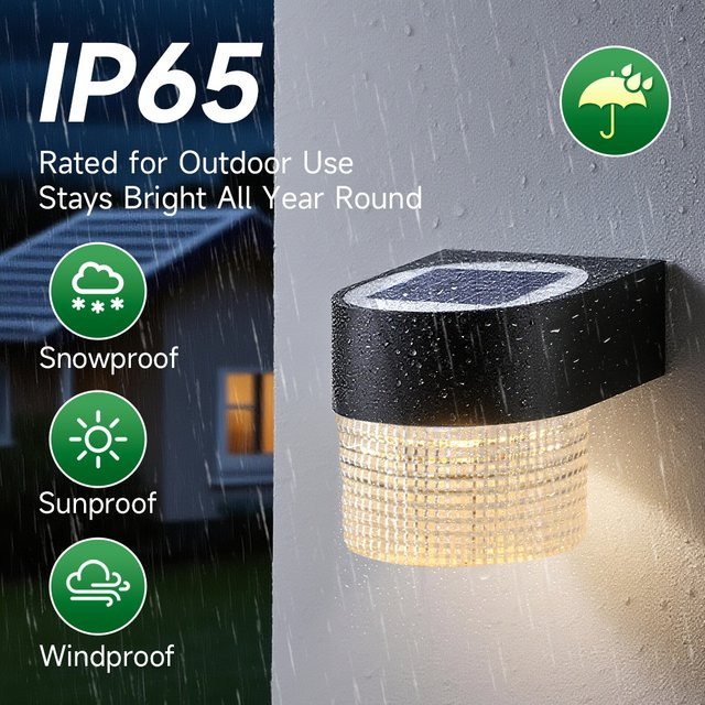 CANMEIJIA Solar LED Wandlampe IP65 Wasserdicht für Garten und Terrasse in Schwarz - Bild 1