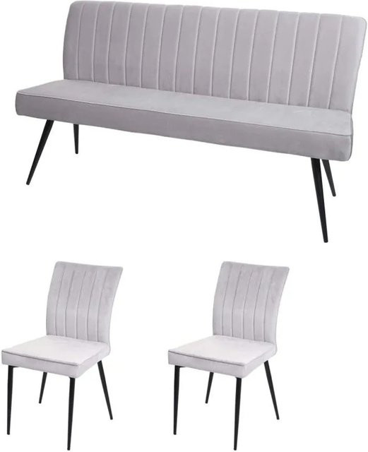 MCW Esszimmer-Set K16 3-teilig in Hellgrau aus Samt und Metall im modernen Design - Bild 1