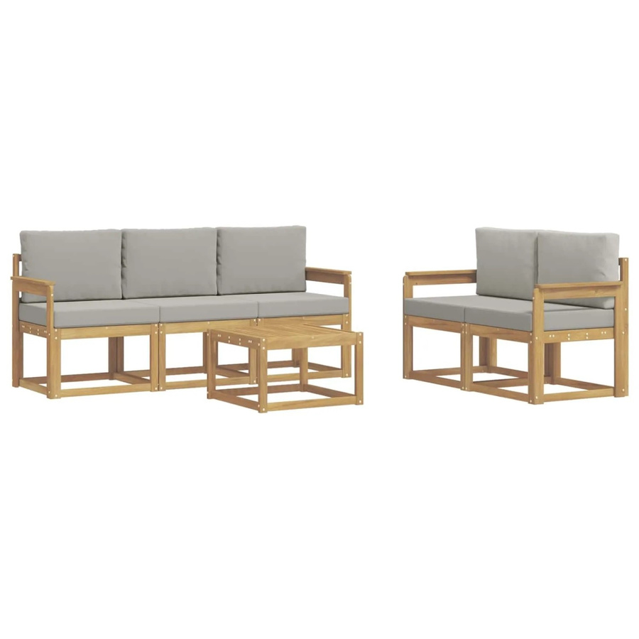 vidaXL Outdoor-Sofagarnitur 6-teilig aus Akazienholz mit Polstern in Weiß und Hellgrau, B/T/H: 59 x 59 x 37 cm - Bild 2
