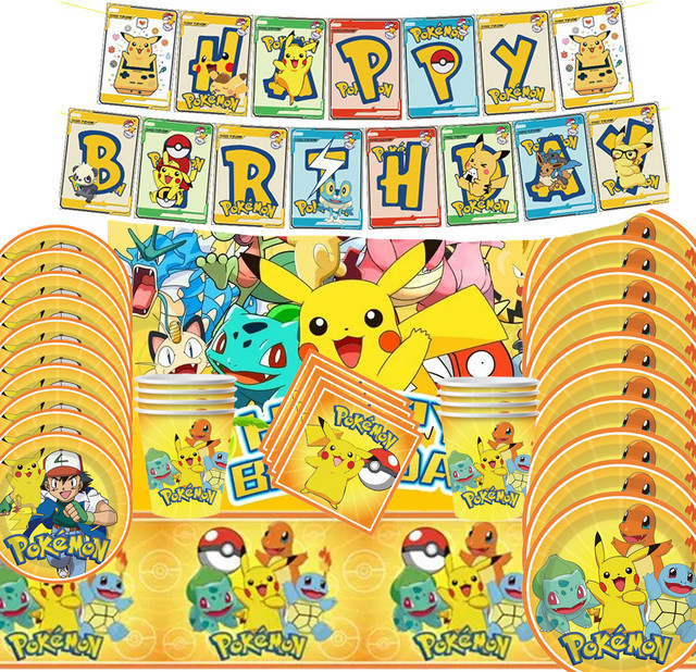 Potdemiel Pokemon Pikachu Party-Set mit Einweggeschirr, Tischdecke, Pappbechern und Banner in Mehrfarbig - Bild 1