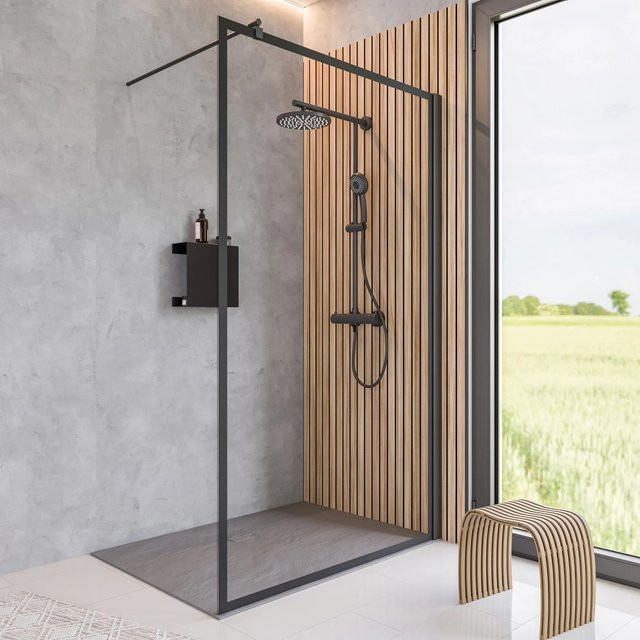 Schulte Walk-In Dusche Black Style, rechteckig, mattschwarz, Glas frosted, B/H: 100 x 200 cm - Bild 1