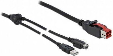 Delock PoweredUSB Stromkabel mit USB-A und Hosiden Mini-DIN 3pol. Stecker, 24V, Schwarz, Länge: 2,00 m - Bild 1