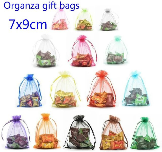 10 Stück Organza-Geschenkbeutel von merylover in Gold und Multicolour, B: 7 cm, H: 9 cm, ideal als Schmuckverpackung für Hochzeiten, Partys, Weihnachten oder Halloween - Bild 1