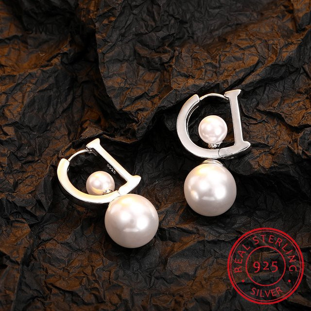 Creolen 925 Silber, Perle, Damen - Bild 1