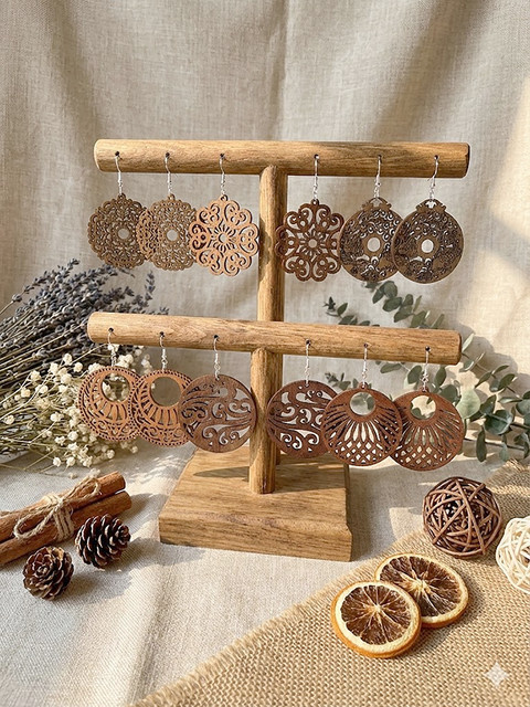 YULUCH Ohrring-Set, Holz, Blumen-Mandala, Damen, Vintage, Bunt - Bild 1