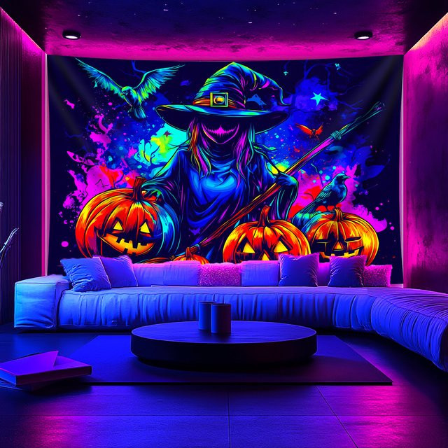 VIKAMA Halloween Hexe Wandteppich als dekorativer Wandbehang in Multicolour, B/H: 60 x 40 cm - Bild 1