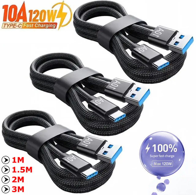USB A auf Typ C Schnellladekabel 120W mit geflochtenem Design in Schwarz - Bild 1