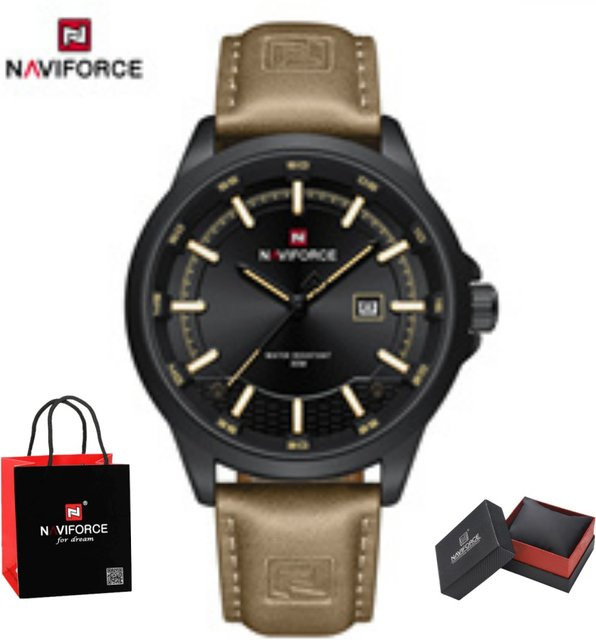 NAVIFORCE Armbanduhr, Quarz, Lederarmband, Schwarz, Herren - Bild 1