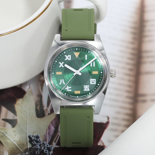 HEIMDALLR Armbanduhr, Handaufzug, Edelstahl, Silber, Grün, Silikon, 36 mm, Herren - Bild 1