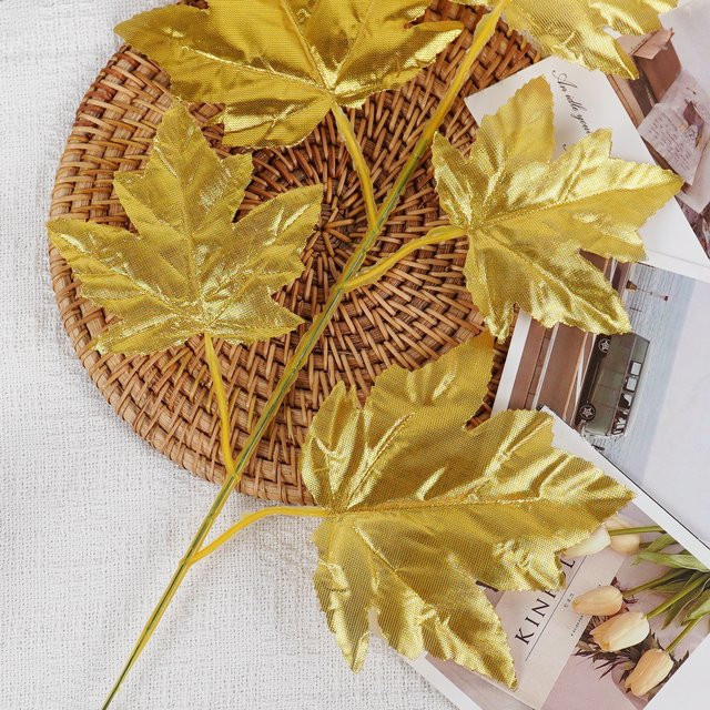 Uflower Künstliche Gold Ahorn Blätter aus Seide für Dekoration und DIY-Ornamente, Farbe: Gold - Bild 1