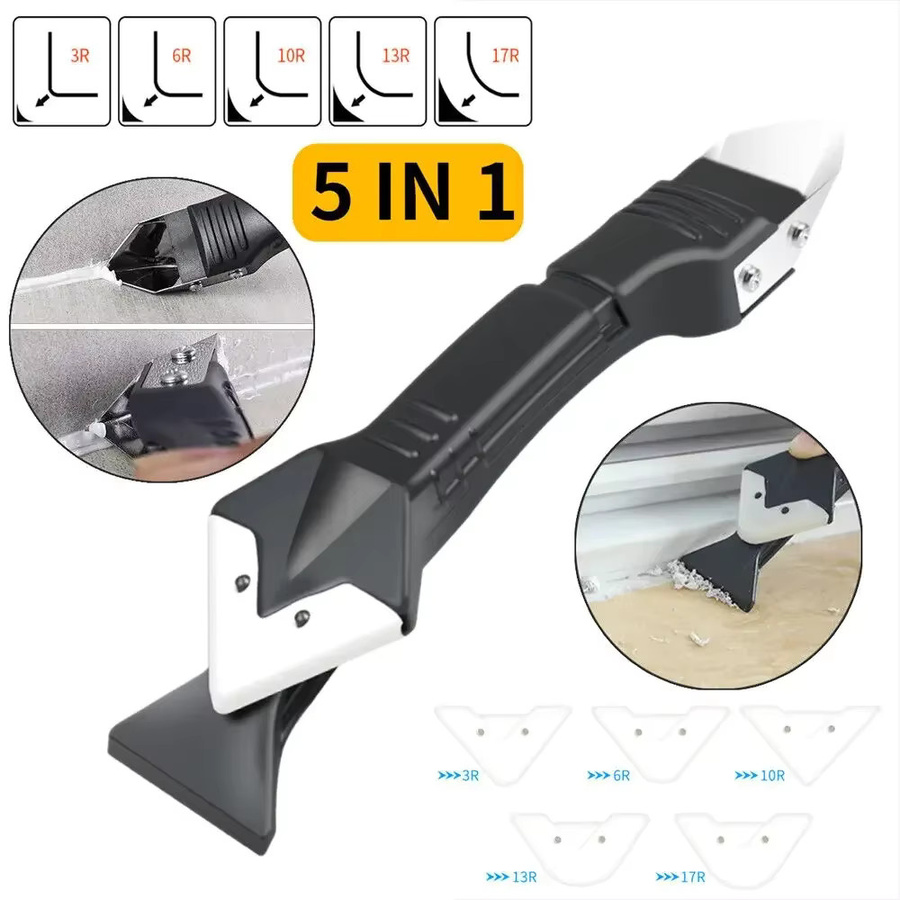 5 in 1 Silikonentferner und Dichtmittel-Set mit glattem Schaber und Finisher für Mörtel und Bodenbeläge in Schwarz - Bild 3