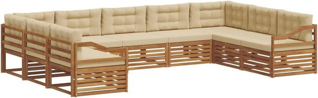 vidaXL Sofagarnitur 9-teilig aus Akazie Massivholz in Natur und Beige mit U-Form und wetterfesten Kissen - Bild 1