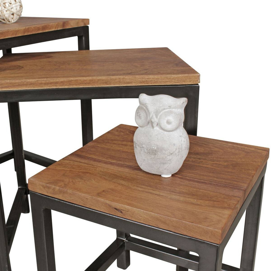 Wohnling Beistelltisch 3er-Set aus Sheesham Massivholz und pulverbeschichtetem Metall in Schwarz und Natur - Bild 4