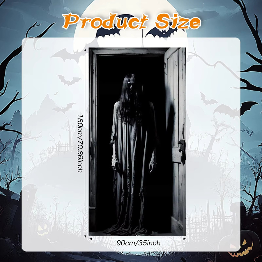 VIKAMA Halloween Türbanner Geist Dekoration für innen und außen, Weiß, B/H: 90 x 180 cm - Bild 3