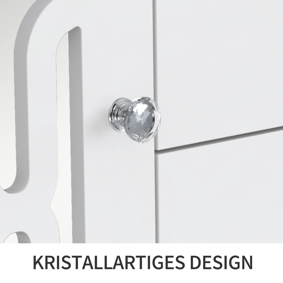 Modernes Sideboard Flieks in Weiß mit verspiegelten Fronten, 2 Türen und 4 Schubladen sowie Kristallgriffen, B/T/H: 147,5 x 40 x 102 cm - Bild 1