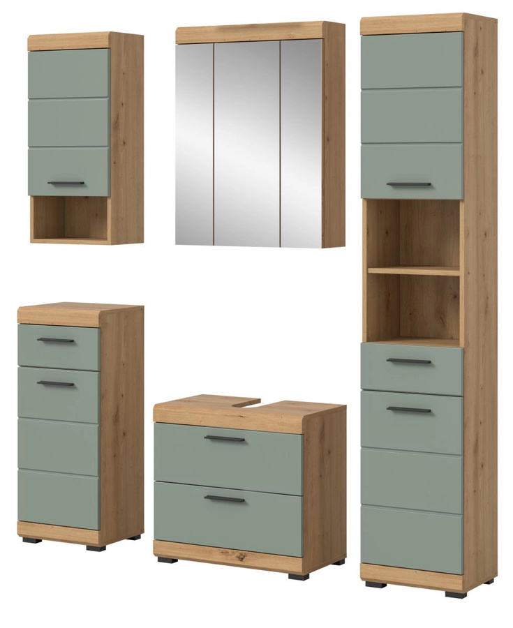 Inn.Furn Badmöbel Set Shawn 5-teilig in Grün und Eiche mit LED-Beleuchtung, Breite: 164 cm - Bild 4
