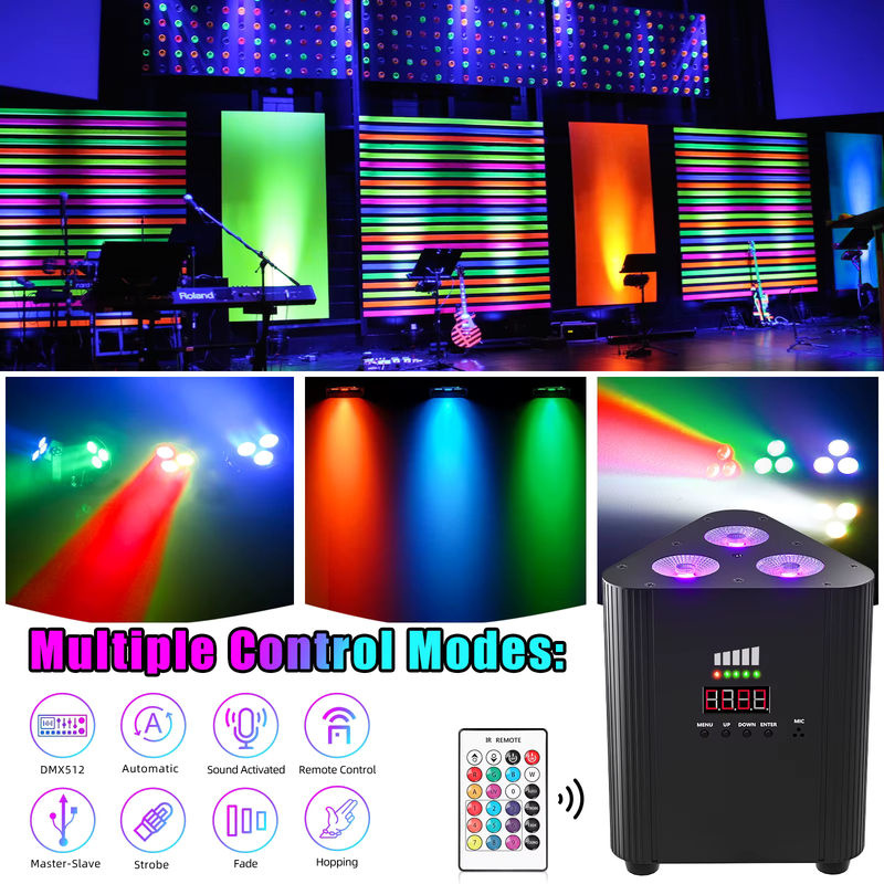 U'King 4er Set RGBW LED Batterie Par Licht, Dreieck Wand Effekt Licht mit DMX512, Schwarz - Bild 4