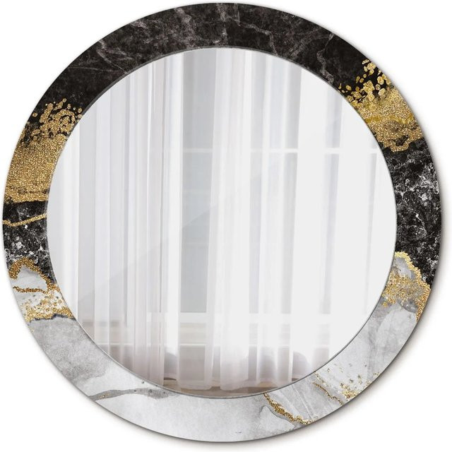 Tulup Rundspiegel Loft mit Marmor-Aufdruck und Zierrahmen in Gold und Multicolour, Durchmesser: 70 cm - Bild 1