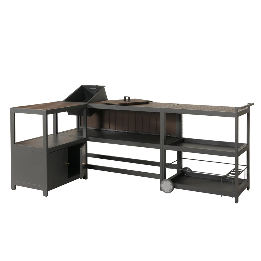 MCW Aluminium Outdoor-Küche 3-teilig M64 in Anthrazit mit dunkler Holzoptik inklusive Eiskübel, Schrank und Servierwagen - Bild 2