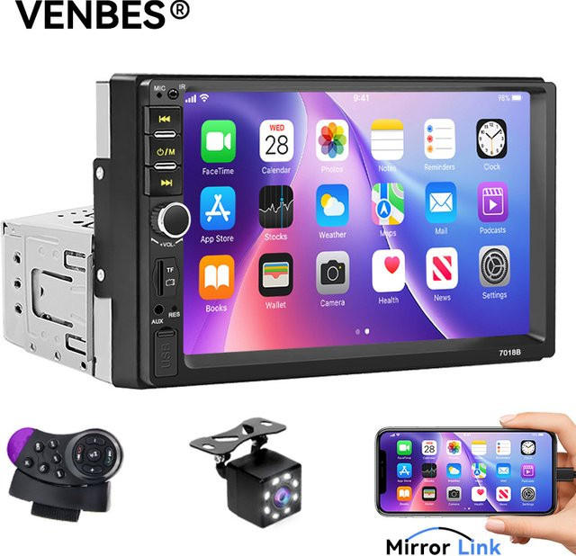 VENBES 7 Zoll Autoradio mit Bluetooth, Mirrorlink und Rückfahrkamera in Schwarz - Bild 1