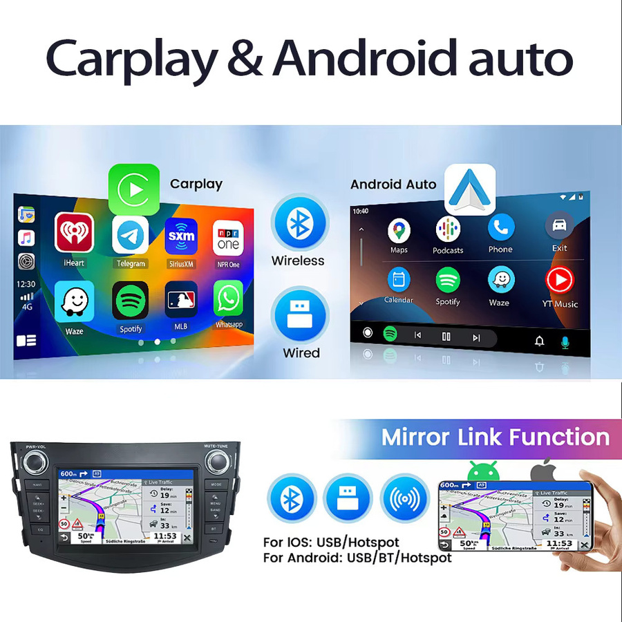 Icreative Android Autoradio für Toyota Rav4 2006-2012 mit 7 Zoll Display, Wireless Carplay und Navigation, Schwarz - Bild 3