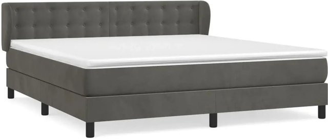 vidaXL Boxspringbett mit Matratze aus Samt in Dunkelgrau, Hybridbett mit Taschenfederkern und Massivholz, B/T/H: 180 x 200 x 78 cm - Bild 1