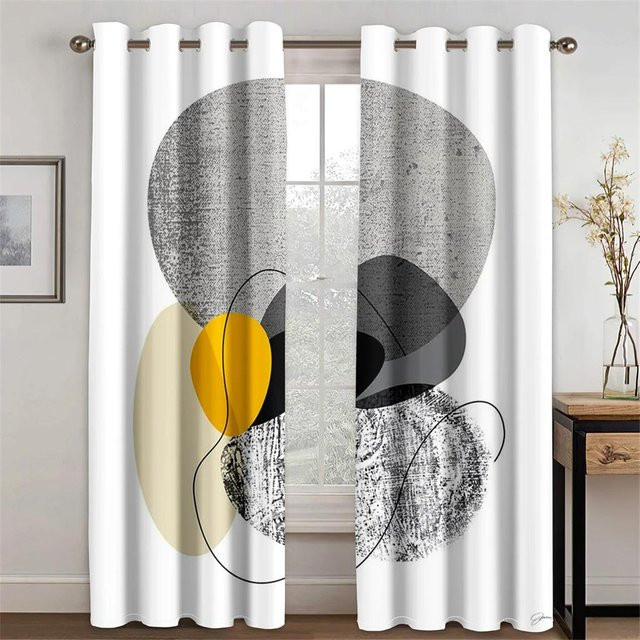 Yiran Furniture Fenstervorhänge mit abstraktem geometrischem Design in Multicolour, 2er-Set, halbtransparent mit Ösen, Breite: 50 cm, Höhe: 60 cm - Bild 1