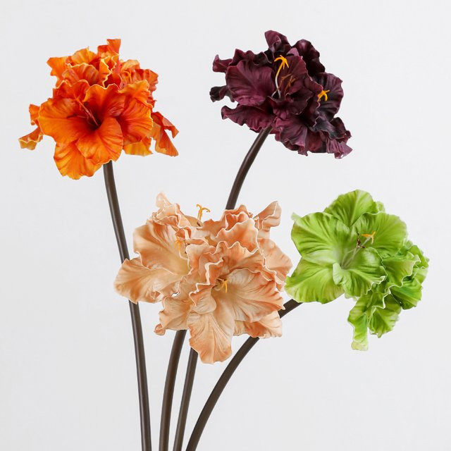 3er-Set LINANUO Kunstblumen Clivia und Amaryllis in Braun aus PU für deine Tischdekoration - Bild 1
