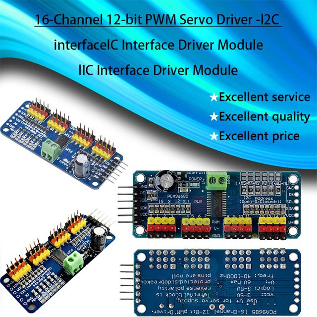 PENGHEKEJI 16-Kanal 12-Bit PWM Servotreiber mit I2C-Schnittstelle PCA9685 Modul in Blau für Arduino und Raspberry Pi - Bild 1