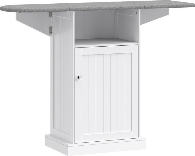 HOMCOM Platzsparendes klappbares Bügelmöbel mit Feststellrollen und offenem Fach in Weiß, B/T/H: 121 x 37 x 89 cm - Bild 1