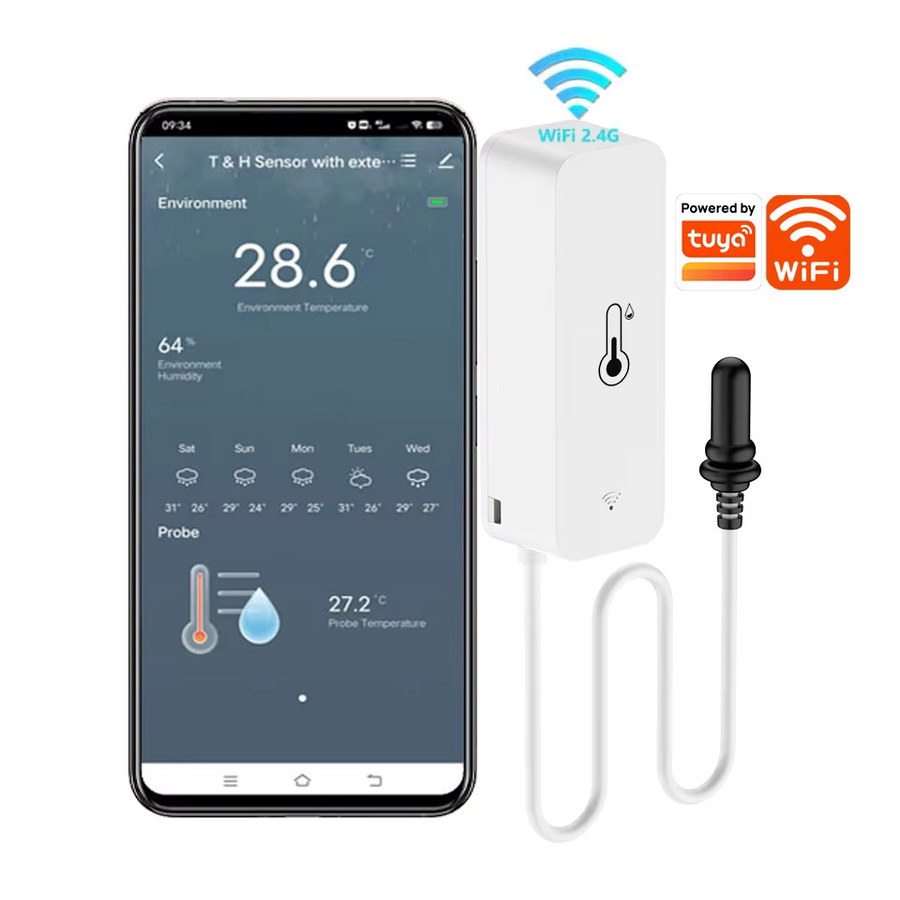 Tuya WiFi Temperatur- und Feuchtigkeitssensor mit externer Sonde von ALARMEST, Farbe: Weiß, Smart Home Hygrometer zur APP-Überwachung für Pflanzen und Aquarien - Bild 2